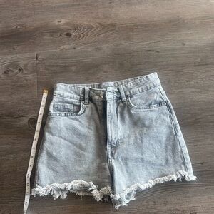 H&M Blue Jean Shorts with Distressed Raw-Edge Hem
